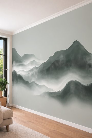 Dreamwall Puslu Dağ Manzaralı ve Sisli Orman Temalı Modern Doğa Görünümlü Duvar Kağıdı küçük görsel 3
