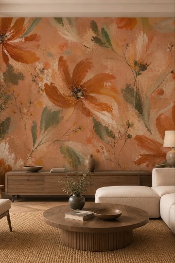 Dreamwall Renklerin Dansı Suluboya Çiçekler Tek Parça Tekstil Duvar Kağıdı küçük görsel 2