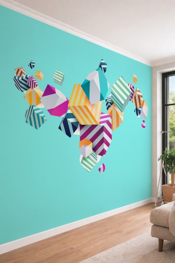 Dreamwall Renkli Geometrik Küpler Temalı 3D Derinlik Etkili Tek Parça Tekstil Duvar Kağıdı
