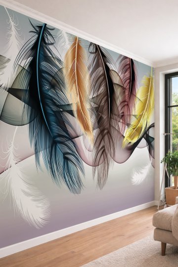 Dreamwall Renkli Kuş Tüyü Desenli Soyut Modern Antre ve Salon İçin Tek Parça Tekstil Duvar Kağıdı