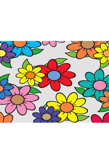 Dreamwall Renkli Retro Çiçekler ve Büyük Papatya Motifli Tek Parça Tekstil Duvar Kağıdı küçük görsel 2