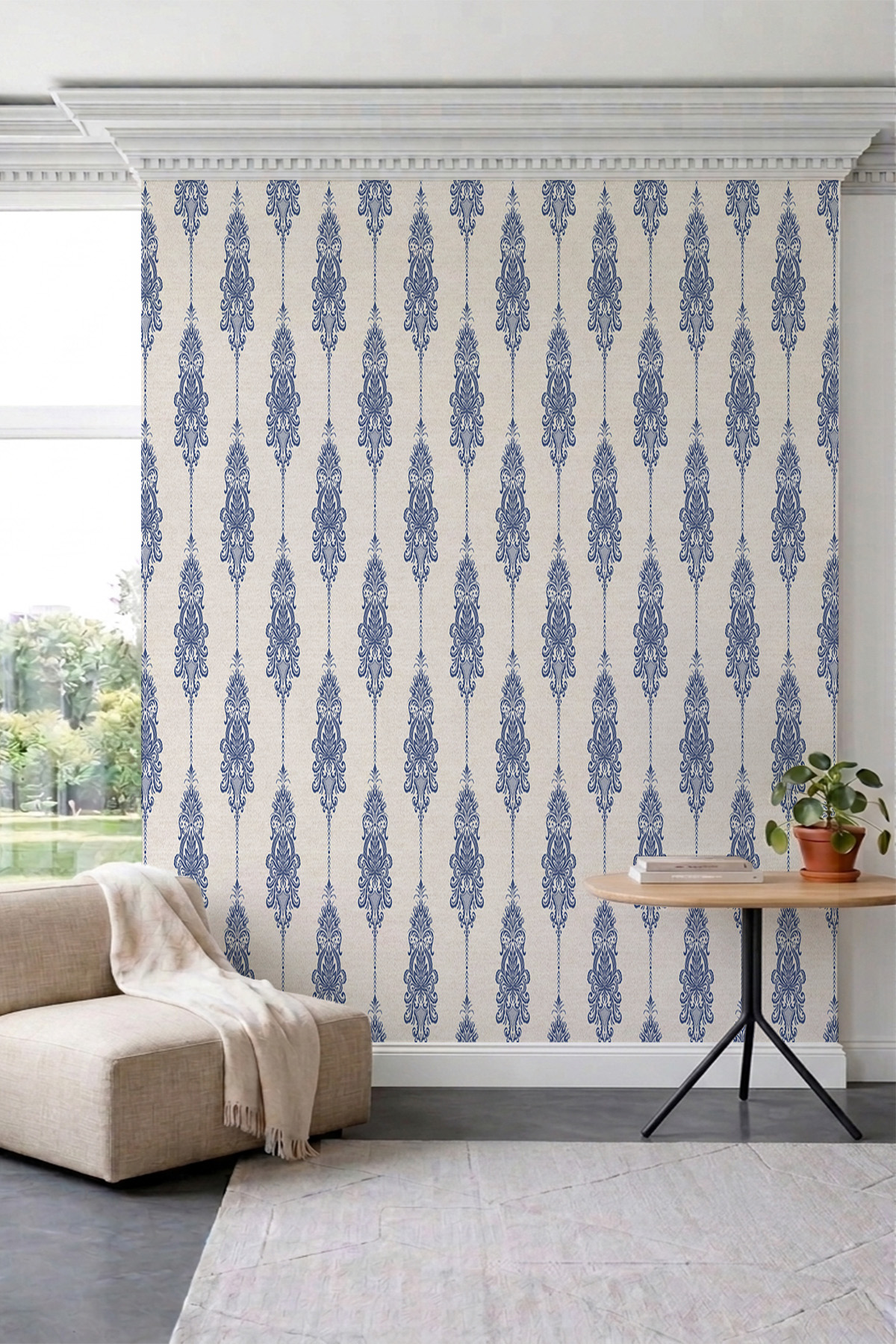 Dreamwall Retro Damask Motifli Tek Parça Tekstil Duvar Kağıdı görsel 1