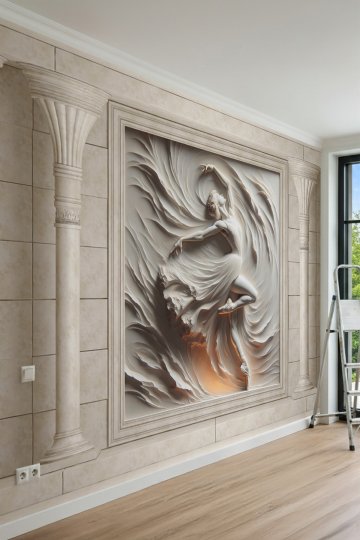 Dreamwall Rölyef Balerin ve Klasik Sütun Desenli Tek Parça Tekstil Duvar Kağıdı küçük görsel 3