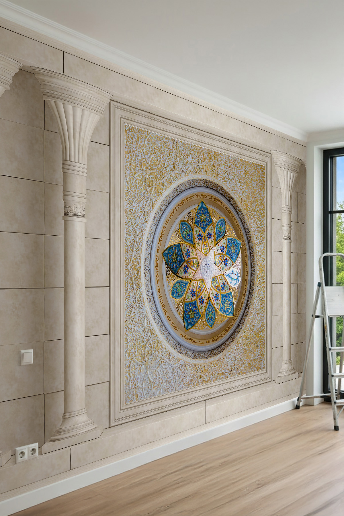 Dreamwall Rozet Motifli Sütunlu Lüks Tek Parça Tekstil Duvar Kağıdı görsel 1