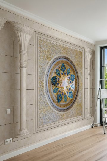 Dreamwall Rozet Motifli Sütunlu Lüks Tek Parça Tekstil Duvar Kağıdı küçük görsel 2