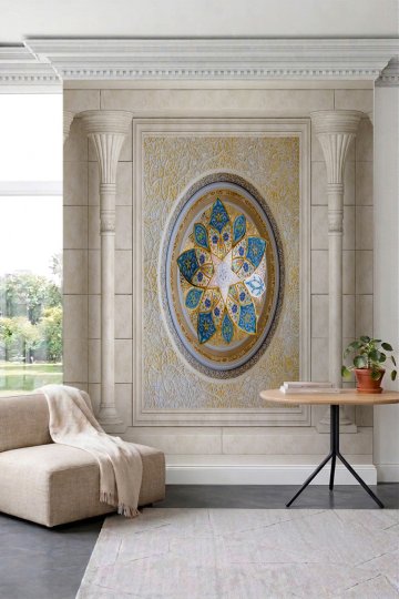 Dreamwall Rozet Motifli Sütunlu Lüks Tek Parça Tekstil Duvar Kağıdı küçük görsel 3