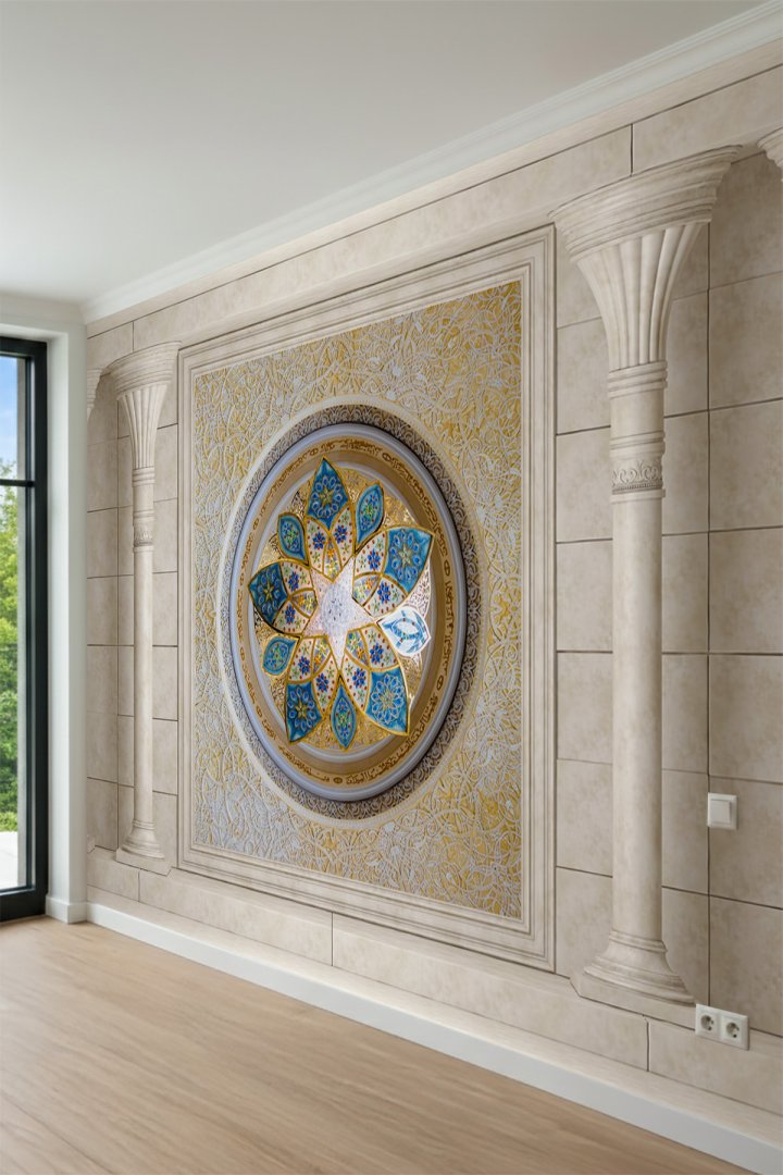 Dreamwall Rozet Motifli Sütunlu Lüks Tek Parça Tekstil Duvar Kağıdı