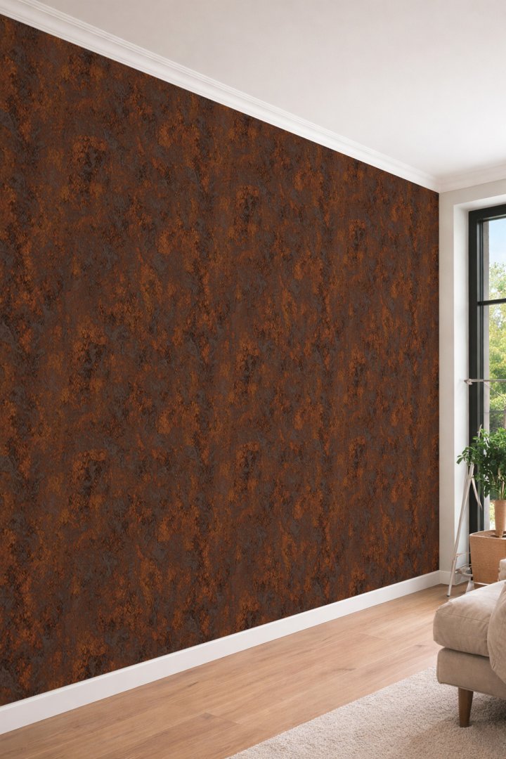 Dreamwall Rustik Bakır Tonlu ve Oksitlenmiş Metal Desenli Tek Parça Tekstil Duvar Kağıdı