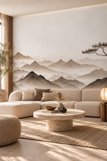 Dreamwall Sahara Ufku- Sisli Dağlar Desenli Tek Parça Tekstil Duvar Kağıdı 