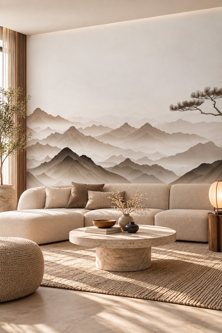 Dreamwall Sahara Ufku- Sisli Dağlar Desenli Tek Parça Tekstil Duvar Kağıdı 