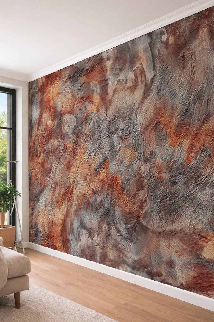 Dreamwall Sanatsal Beton Rölyef Görünümlü Tek Parça Tekstil Duvar Kağıdı