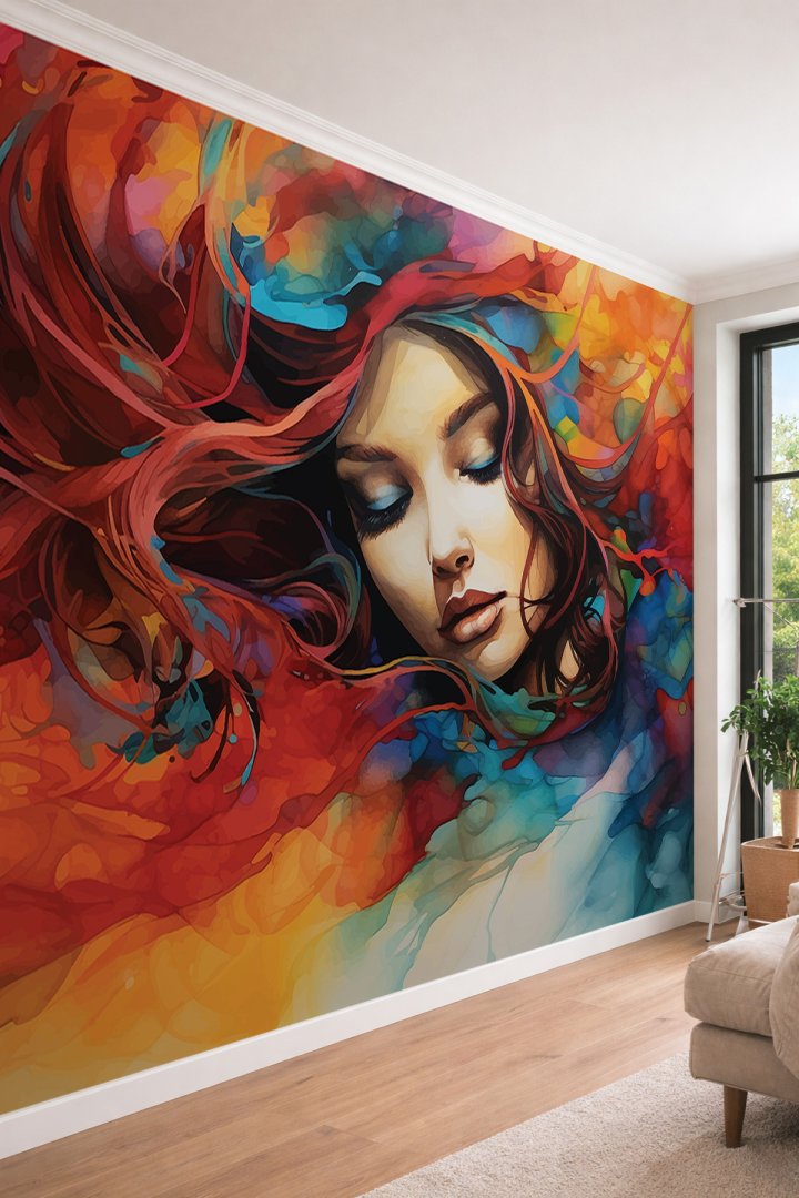 Dreamwall Sanatsal Soyut Kadın Portresi Renkli Dışavurumcu Tek Parça Tekstil Duvar Kağıdı