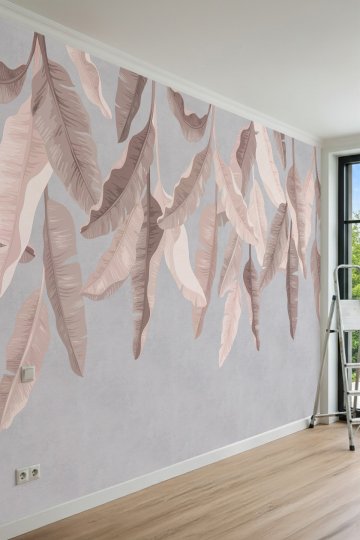 Dreamwall Sarkan Büyük Tropik Yaprak Motifli Tek Parça Tekstil Duvar Kağıdı