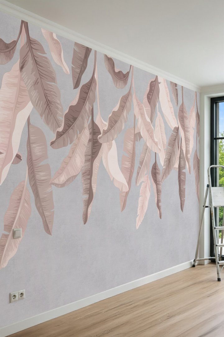 Dreamwall Sarkan Büyük Tropik Yaprak Motifli Tek Parça Tekstil Duvar Kağıdı