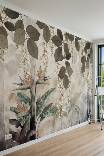 Dreamwall Sarkan Çiçek ve Yaprak Desenli Tek Parça Tekstil Duvar Kağıdı