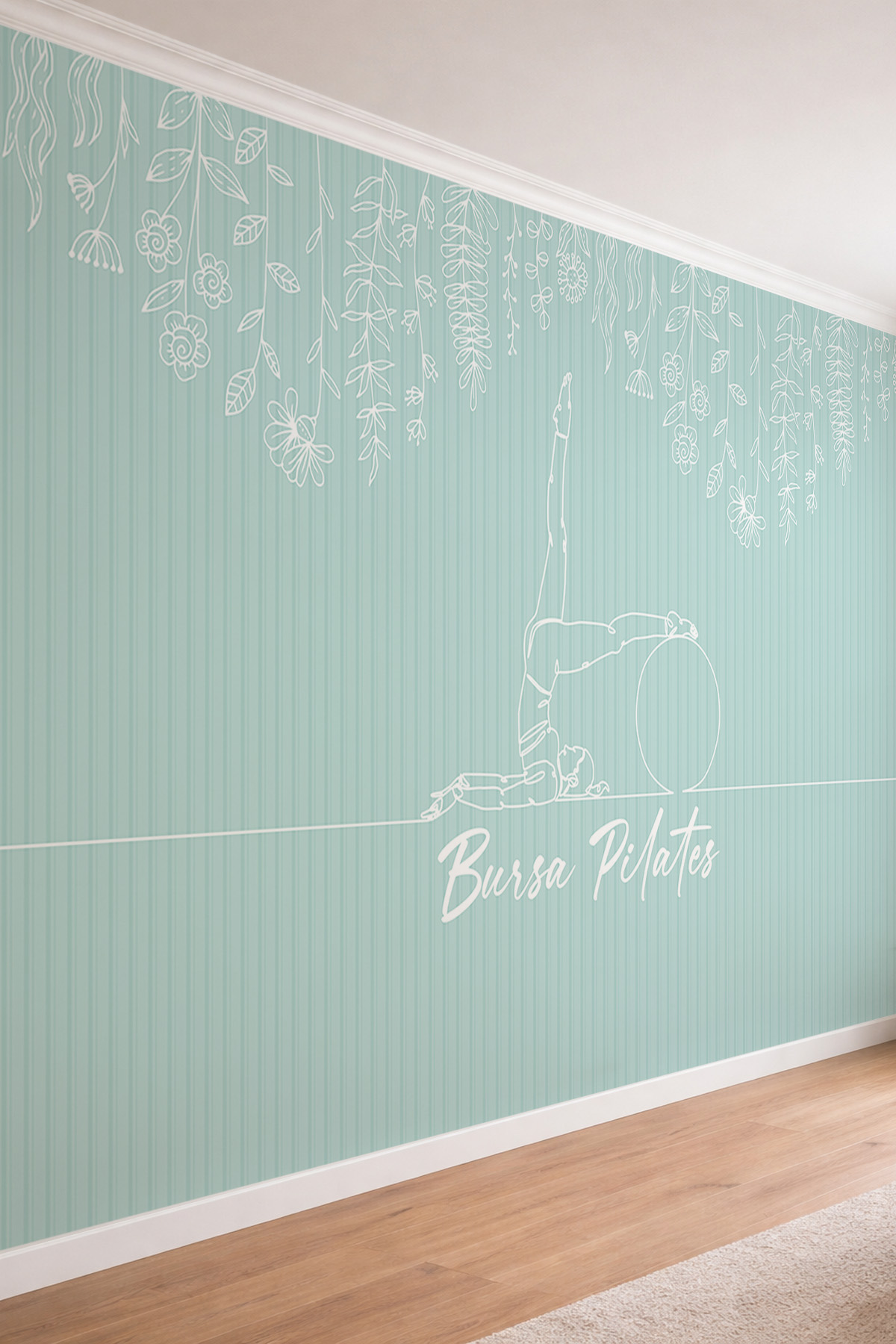 Dreamwall Sarkan Çiçekli Çizgili Pilates Temalı Özelleştirilebilir Tek Parça Tekstil Duvar Kağıdı görsel 1