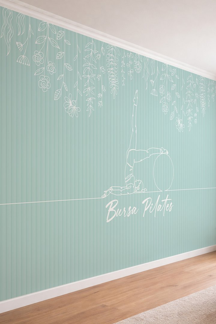 Dreamwall Sarkan Çiçekli Çizgili Pilates Temalı Özelleştirilebilir Tek Parça Tekstil Duvar Kağıdı