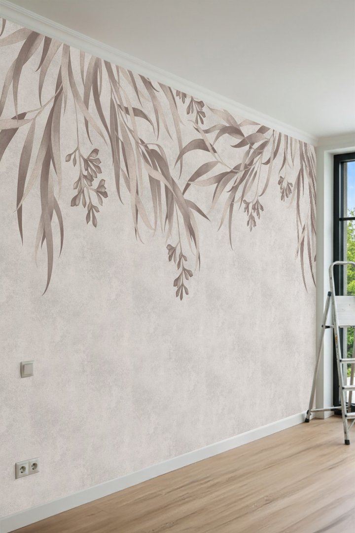 Dreamwall Sarkıt Okaliptüs Yapraklı Beton Desenli Tek Parça Tekstil Duvar Kağıdı