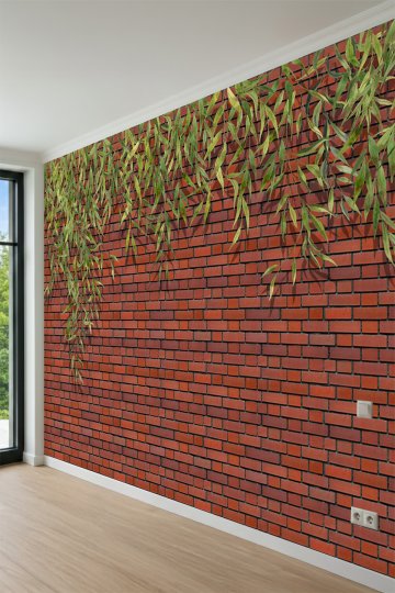Dreamwall Sarkıt Okaliptüs Yapraklı Kırmızı Tuğla Görünümlü Tek Parça Tekstil Duvar Kağıdı küçük görsel 1