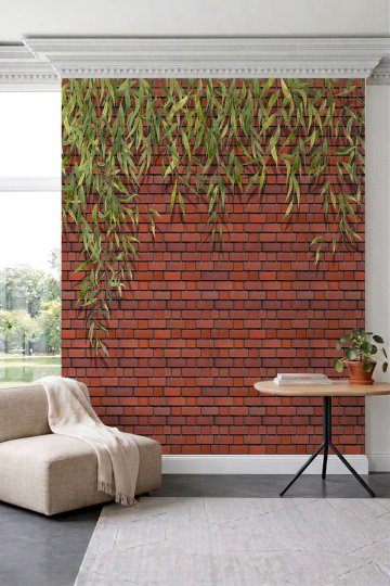 Dreamwall Sarkıt Okaliptüs Yapraklı Kırmızı Tuğla Görünümlü Tek Parça Tekstil Duvar Kağıdı küçük görsel 2