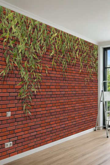 Dreamwall Sarkıt Okaliptüs Yapraklı Kırmızı Tuğla Görünümlü Tek Parça Tekstil Duvar Kağıdı küçük görsel 3
