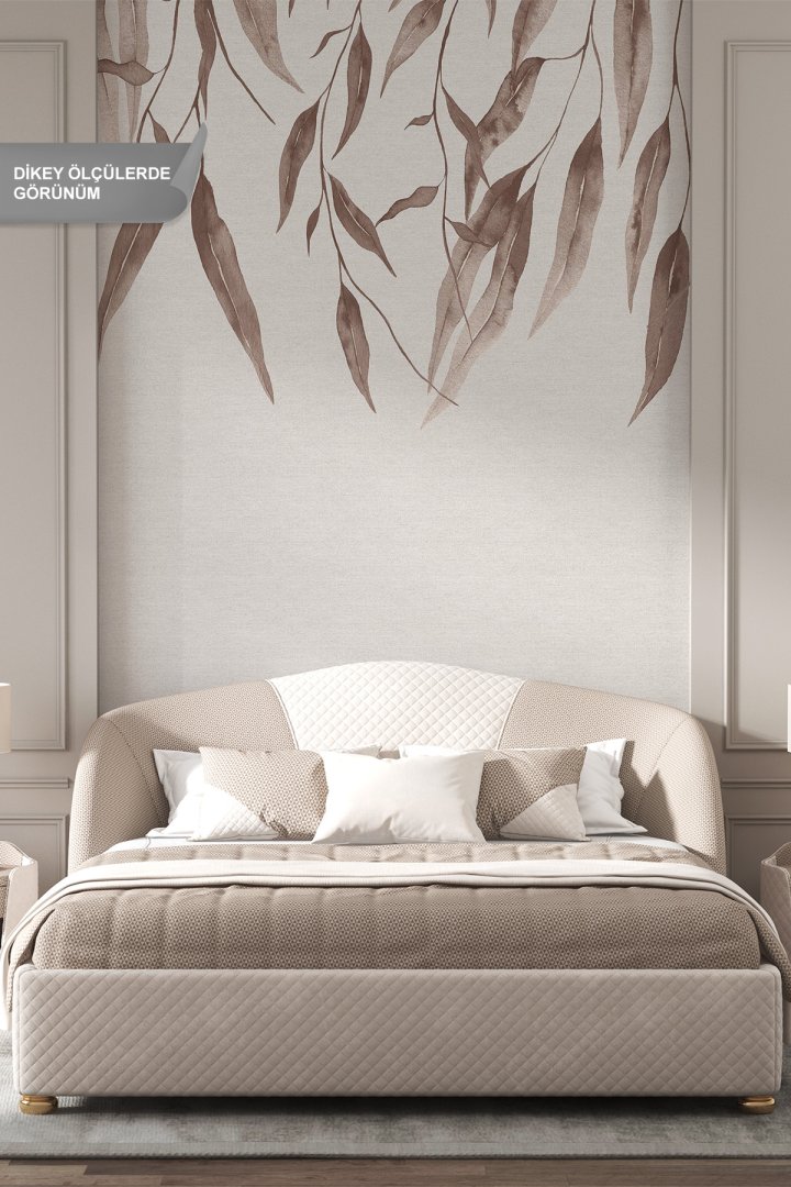Dreamwall Sarkıt Sepya Okaliptüs Keten Doku Desenli Tek Parça Tekstil Duvar Kağıdı