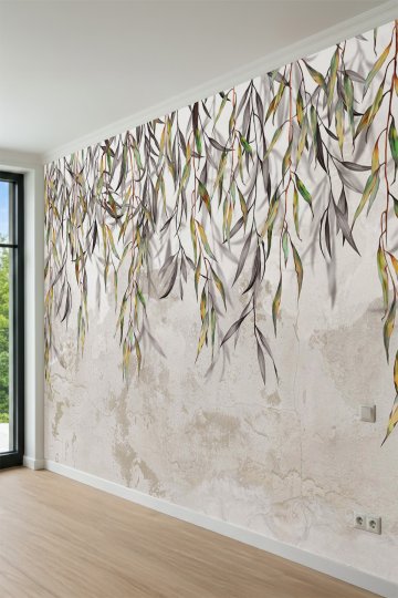 Dreamwall Sarkıt Söğüt Yapraklı Eskitme Sıva Desenli Tek Parça Tekstil Duvar Kağıdı