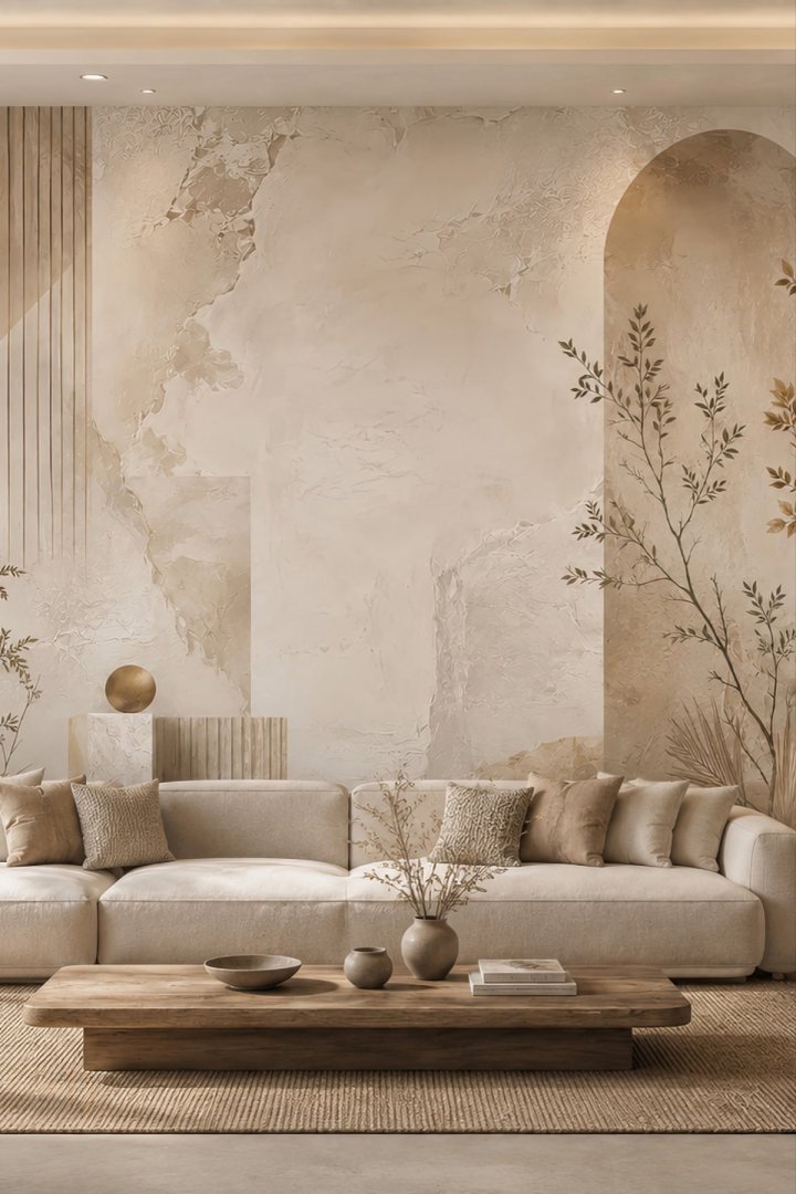 Dreamwall Sessiz Denge Mermer Görünümlü Boho Tek Parça Tekstil Duvar Kağıdı