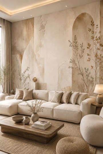 Dreamwall Sessiz Denge Mermer Görünümlü Boho Tek Parça Tekstil Duvar Kağıdı küçük görsel 3