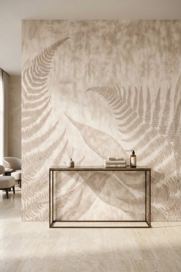Dreamwall Sessiz Eğreltiler - Bej Bitki Desenli Tek Parça Tekstil Duvar Kağıdı 