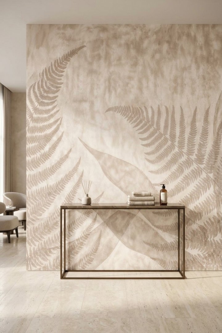 Dreamwall Sessiz Eğreltiler - Bej Bitki Desenli Tek Parça Tekstil Duvar Kağıdı 