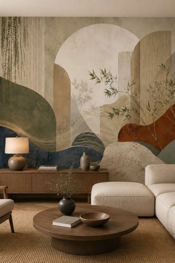 Dreamwall Sessiz Geçit Abstract Desenli Tek Parça Tekstil Duvar Kağıdı küçük görsel 2