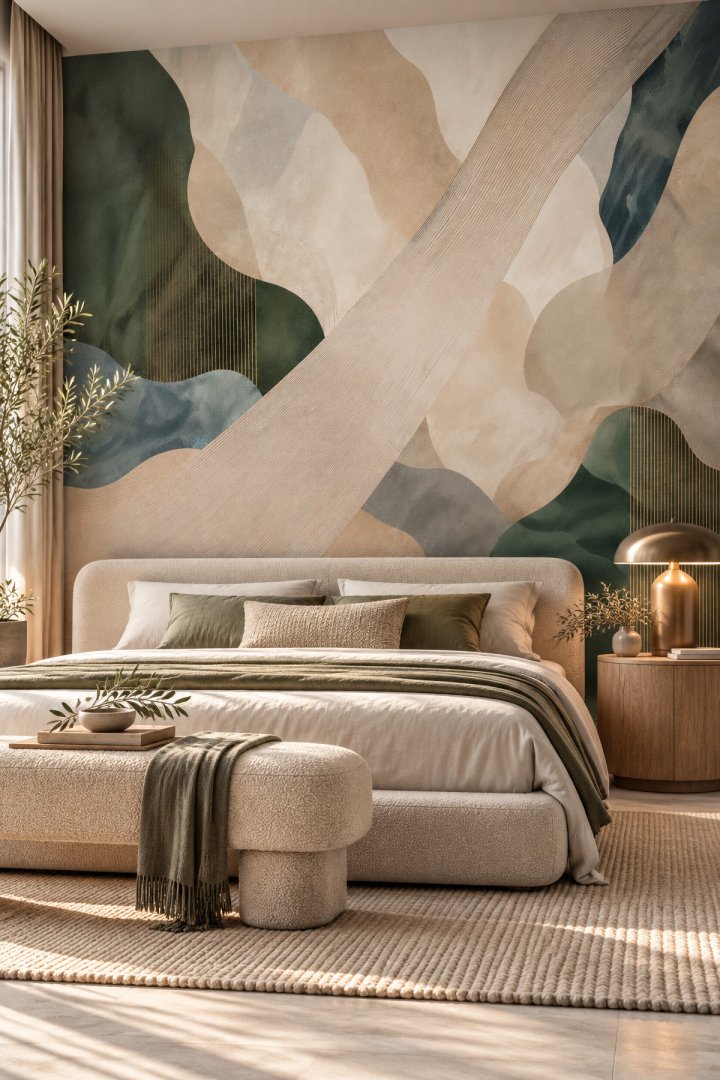 Dreamwall Sessiz Katmanlar - Geometrik Sanatsal Desenli Tek Parça Tekstil Duvar Kağıdı 