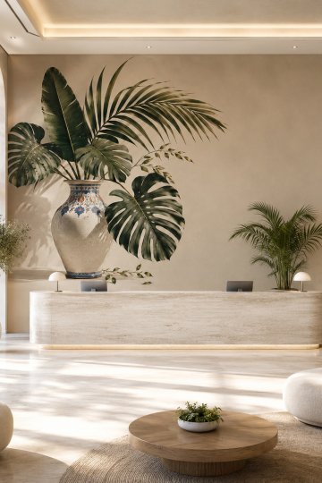 Dreamwall Sessiz Öğlen- Monstera Tropik Bitki Desenli Tek Parça Tekstil Duvar Kağıdı küçük görsel 3
