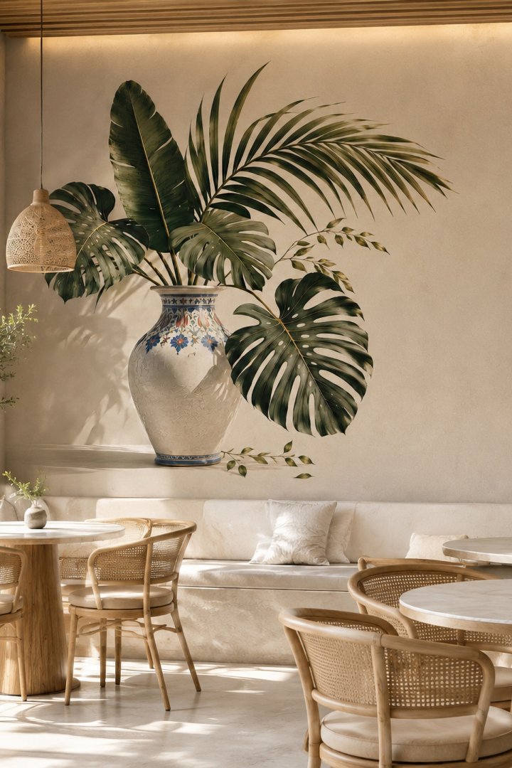 Dreamwall Sessiz Öğlen- Monstera Tropik Bitki Desenli Tek Parça Tekstil Duvar Kağıdı