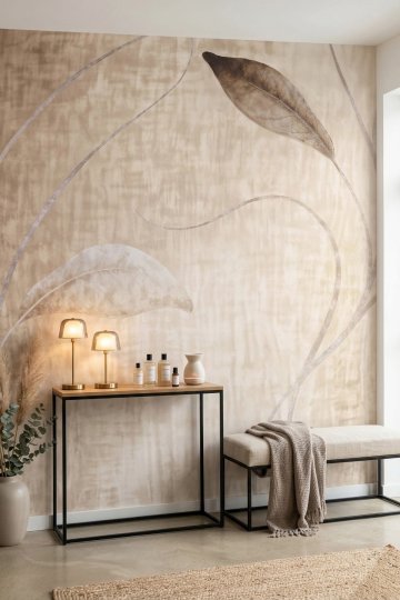Dreamwall Sessiz Yaprak- Sanatsal Yaprak Desenli Tek Parça Tekstil Duvar Kağıdı  küçük görsel 1