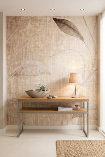 Dreamwall Sessiz Yaprak- Sanatsal Yaprak Desenli Tek Parça Tekstil Duvar Kağıdı  küçük görsel 2