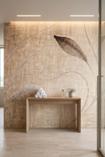 Dreamwall Sessiz Yaprak- Sanatsal Yaprak Desenli Tek Parça Tekstil Duvar Kağıdı  küçük görsel 3