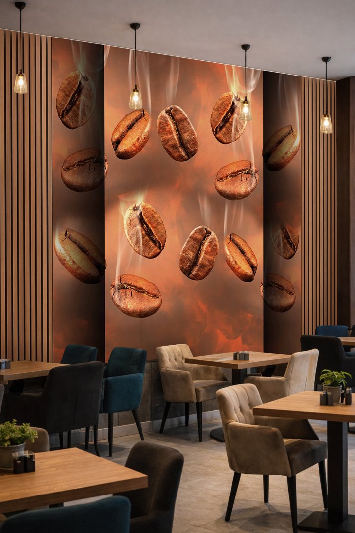 Dreamwall Sıcak Kahve Çekirdekleri Desenli Tek Parça Tekstil Duvar Kağıdı