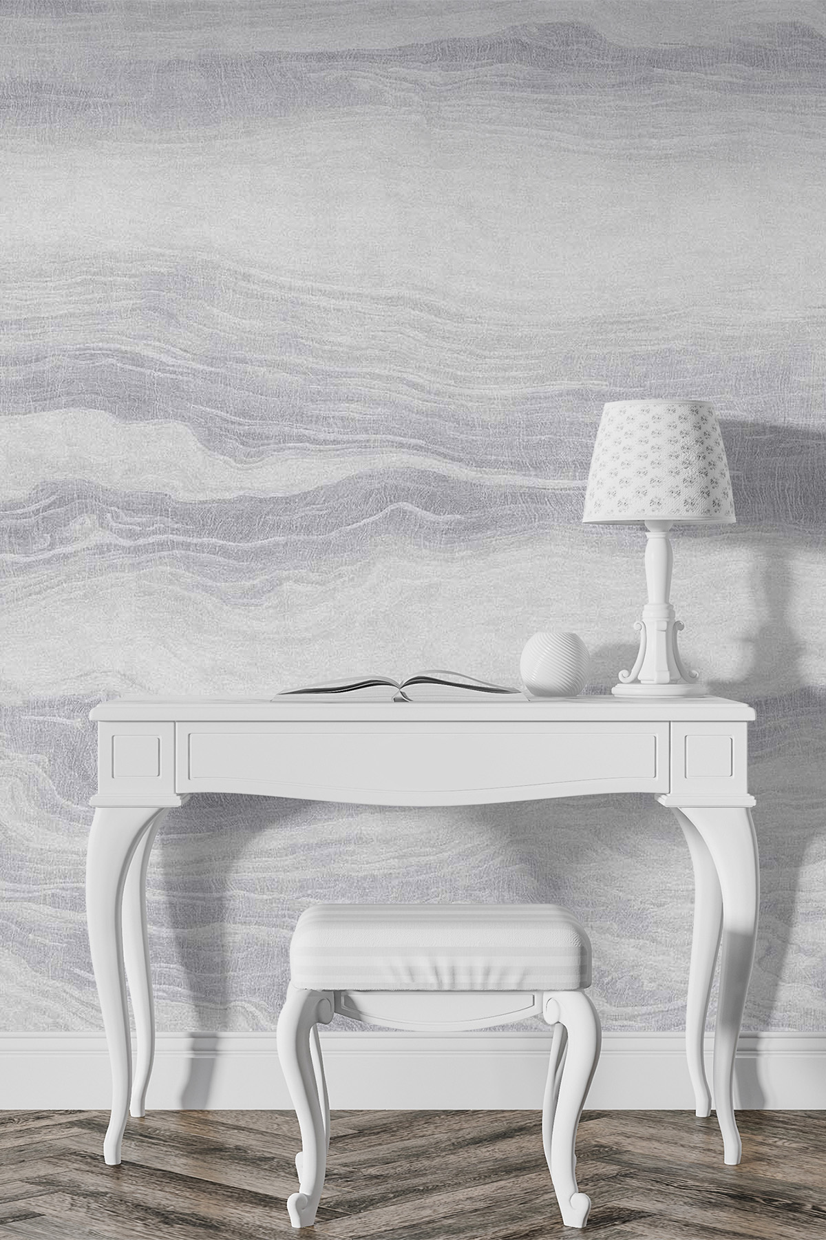 Dreamwall Silver Flow Mermer Desenli Tek Parça Tekstil Duvar Kağıdı görsel 1