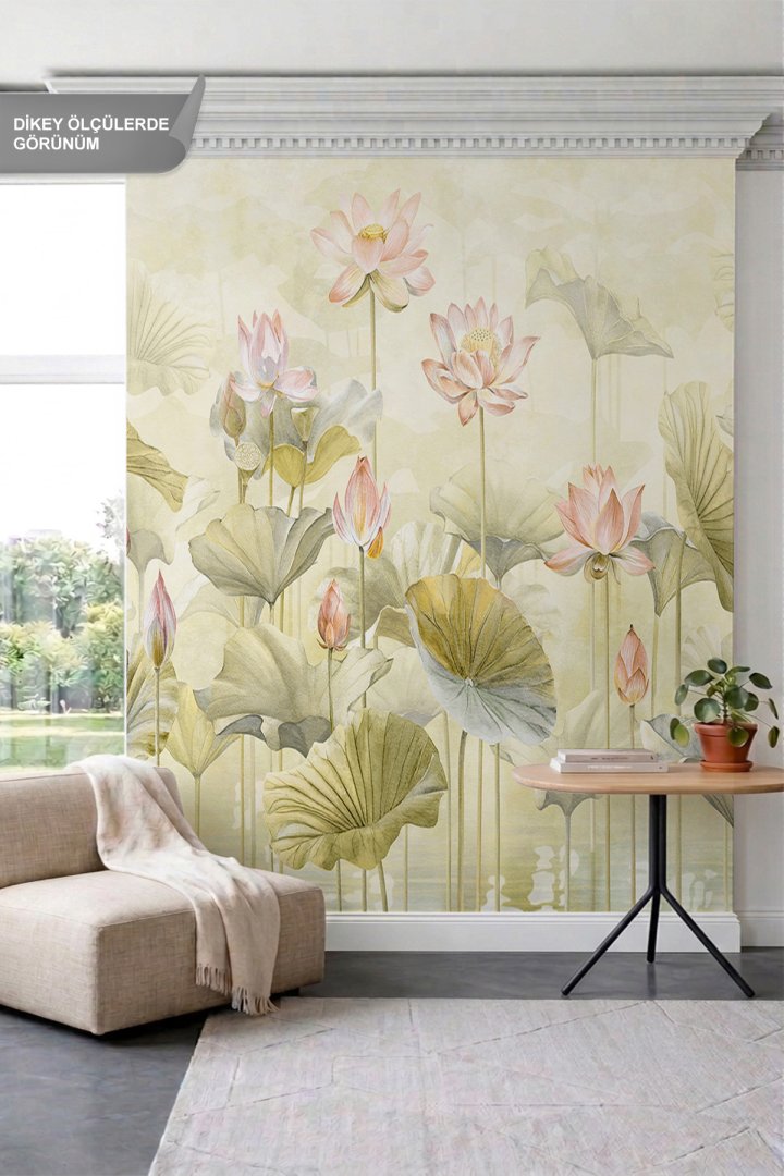 Dreamwall Sisli Bahçe Lotus Çiçekleri ve Yaprakları Tek Parça Tekstil Duvar Kağıdı