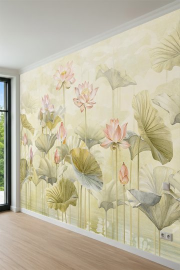 Dreamwall Sisli Bahçe Lotus Çiçekleri ve Yaprakları Tek Parça Tekstil Duvar Kağıdı küçük görsel 3