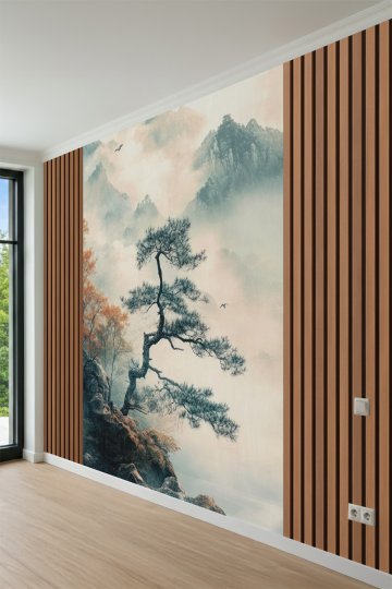 Dreamwall Sisli Uçurum ve Ahşap Panel Desenli Tek Parça Tekstil Duvar Kağıdı küçük görsel 3