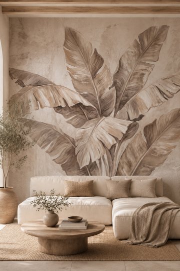 Dreamwall Sıva Üzerinde Doğa - Tropikal Yaprak Desenli Tek Parça Tekstil Duvar Kağıdı küçük görsel 2