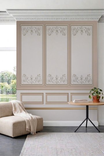 Dreamwall Soft Barok Rölyef ve Lambri Desenli Tek Parça Tekstil Duvar Kağıdı küçük görsel 1
