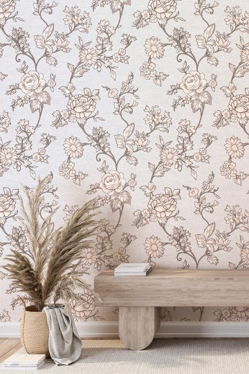 Dreamwall Soft Çiçekli ve Sarmaşık Desenli Tek Parça Tekstil Duvar Kağıdı küçük görsel 1