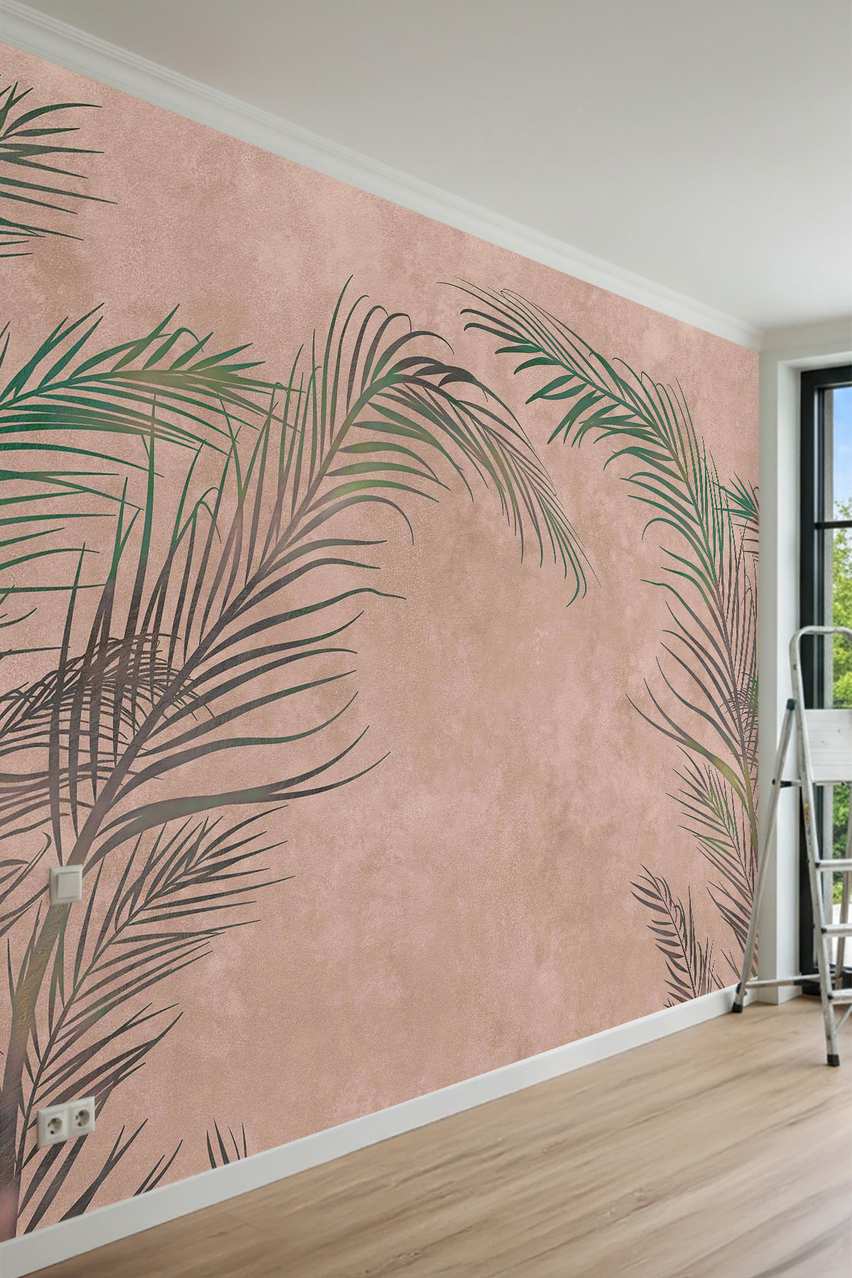 Dreamwall Soft Tropikal Palmiye Yapraklı Modern Tek Parça Tekstil Duvar Kağıdı görsel 1