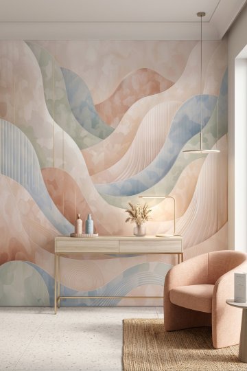 Dreamwall Solenne- Soft Renkli Niş Desenli Tek Parça Tekstil Duvar Kağıdı  küçük görsel 1