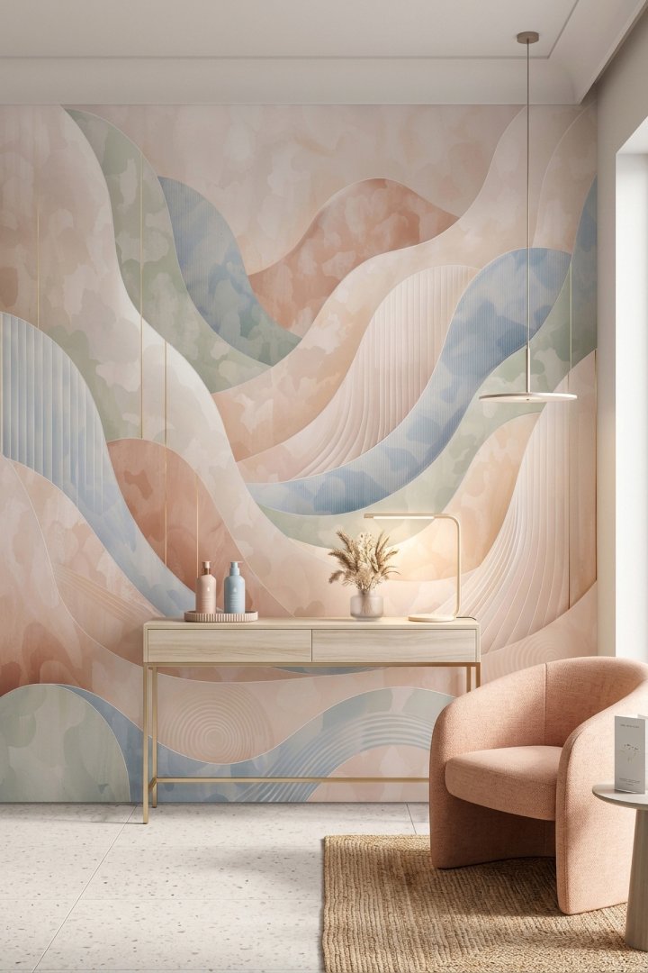 Dreamwall Solenne- Soft Renkli Niş Desenli Tek Parça Tekstil Duvar Kağıdı 