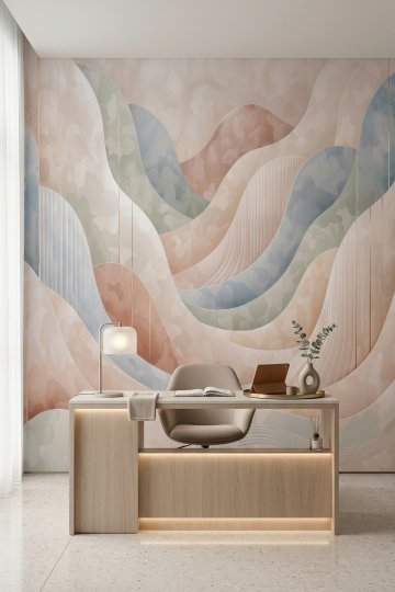 Dreamwall Solenne- Soft Renkli Niş Desenli Tek Parça Tekstil Duvar Kağıdı  küçük görsel 2